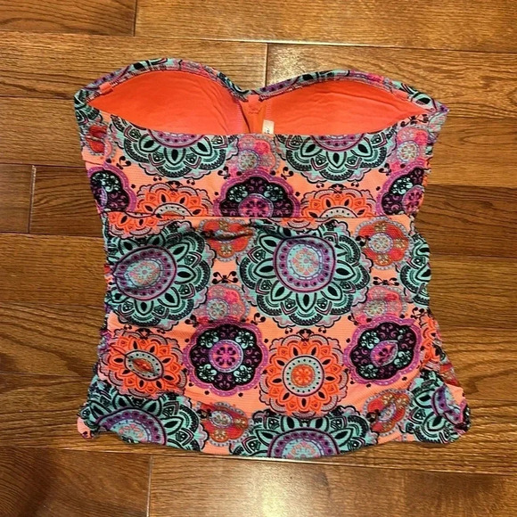 Aqua tropical patterned one  piece swimsuit Sz L - Picture 7 of 9
